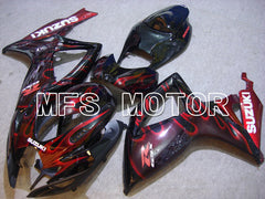 Suzuki GSXR600 GSXR750 2006-2007 Injection ABS Fairing - Flame - Black Red - MFS4907 - Fairings Kit